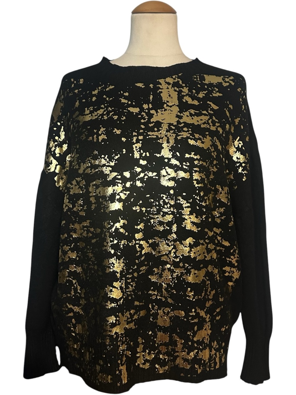 M Made in Italy Gold Foil Sweater NWT Black Gold Size Large